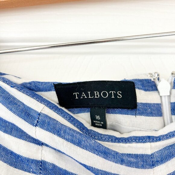 Talbots Blue White Striped Linen A-Line Midi Skirt Size 16 Cotton Lined EUC - Picture 3 of 6